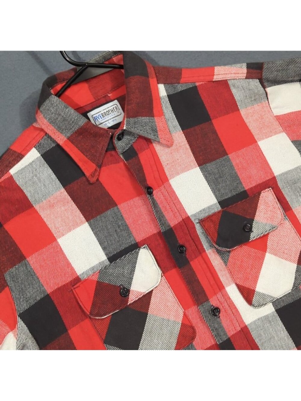 Five Brother VTG Flannel Shirt Men's L Red Plaid Long Sleeve Made In USA